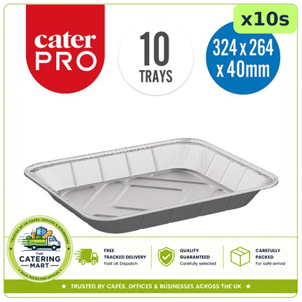 CaterPro Aluminium Foil Rectangular Trays wholesale case containing 10 packs of 10 trays