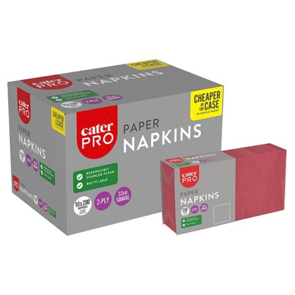 CaterPro Burgundy Paper Napkins 200s 2-Ply 32cm Square | Wholesale