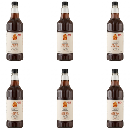 Simply Sugar Free Peach Iced Tea Flavour Syrup wholesale case containing 6 bottles of 1 litre each.