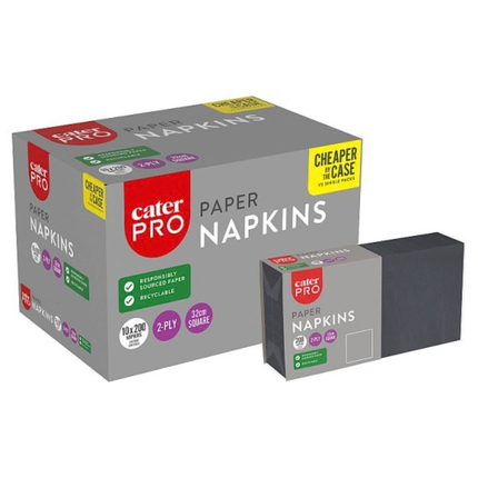 CaterPro Black Paper Napkins 10 x 200s 2-Ply 32cm Square | Wholesale