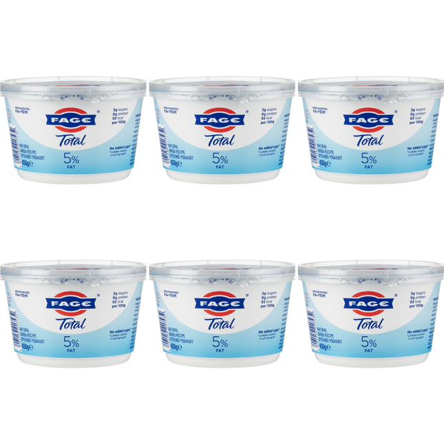 FAGE Total 5% Fat Natural Greek Strained Yoghurt wholesale case containing 6 x 450g creamy Greek yogurt tubs