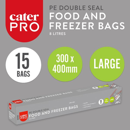 CaterPro 15 Large PE Food & Freezer Bags 8L | 300 x 400mm | Wholesale
