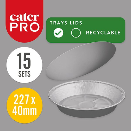 CaterPro 15 Aluminium Foil Round Trays 227 x 40mm with Foil Lined Lids