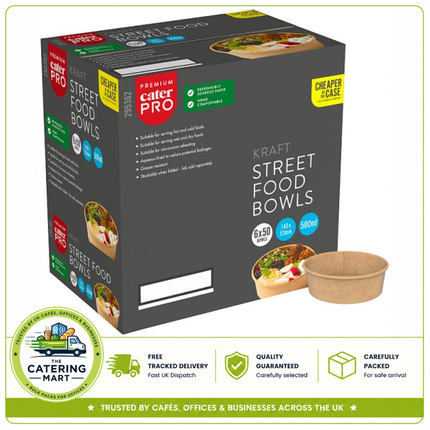 CaterPro Premium 6 x 50 Kraft Street Food Bowls 500ml | Wholesale Food Packaging