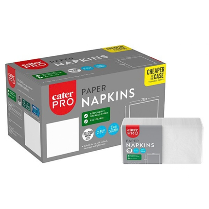 CaterPro White Paper Napkins 200s 2-Ply 23cm Square | Wholesale