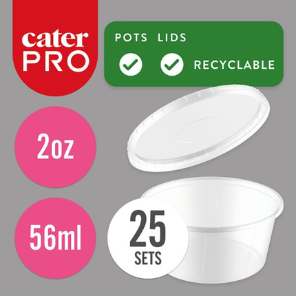 CaterPro 20 x 25 Plastic PP Sauce Pots with Lids 56ml | Bulk Wholesale Packaging