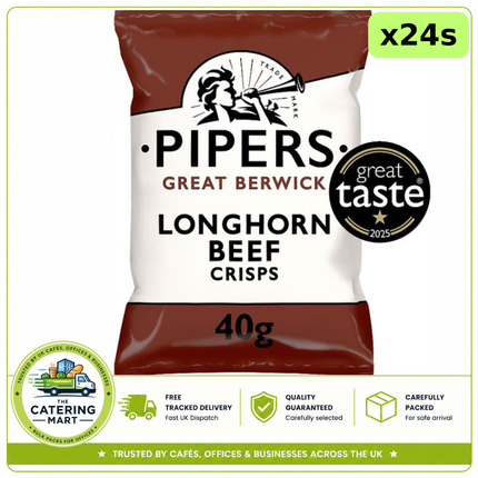 Pipers Great Berwick Longhorn Beef Crisps Grab Bag wholesale case containing 24 x 40g individual packs