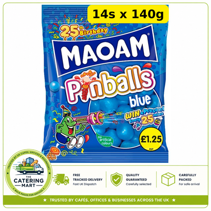MAOAM Blue Pinballs Fruit Flavour Chewy Sweets 14 x 140g wholesale PMP sharing bags