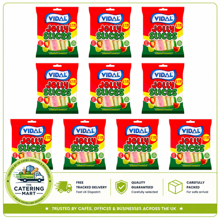Vidal Jolly Slices Strawberry Lime and Watermelon Flavour wholesale case containing 10 x 140g bags of fruity jelly sweets