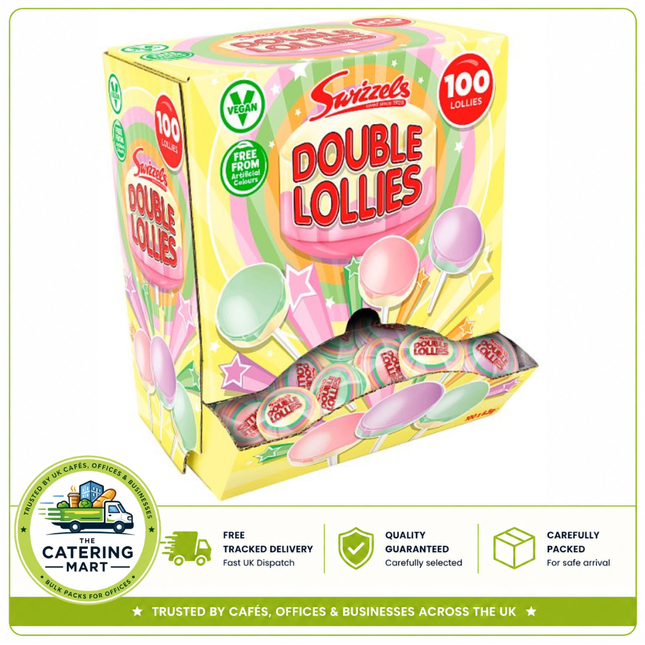 Swizzels Double Lollies Dispenser Box 100ct wholesale assorted fruit lollipops