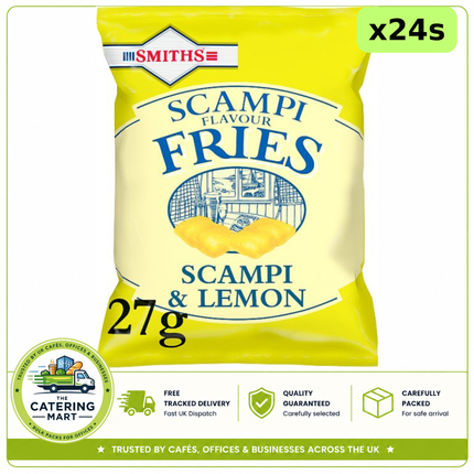 Smiths Fries Scampi & Lemon Snacks wholesale pub card containing 24 x 27g individual packs