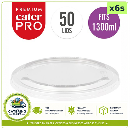 CaterPro 6 x 50 clear plastic PET lids for 1300ml street food bowls, 300 lids total