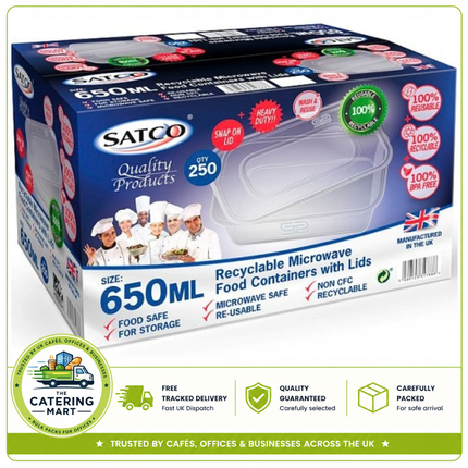 SATCO 650ml Microwave Food Containers with Lids for takeaway meals and foodservice