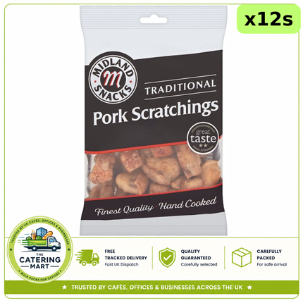 Midland Snacks Traditional Pork Scratchings 12 x 70g bulk wholesale pub snacks