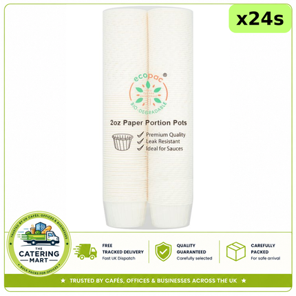 Ecopac 24 x 200 2oz paper portion pots, 4,800 disposable pots for wholesale food packaging