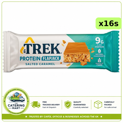 TREK Salted Caramel Protein Flapjack wholesale case containing 16 x 50g protein snack bars