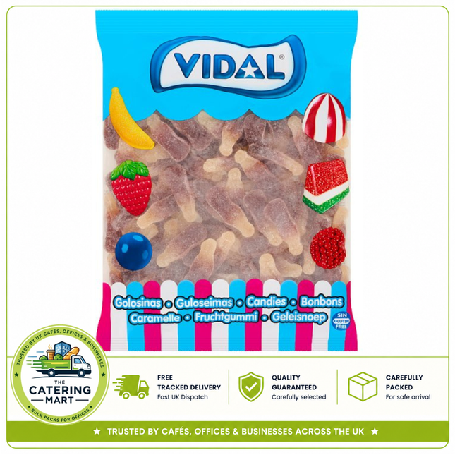 Vidal Fizzy Cola Bottles 1kg wholesale bag containing soft chewy fizzy cola flavour gummy sweets