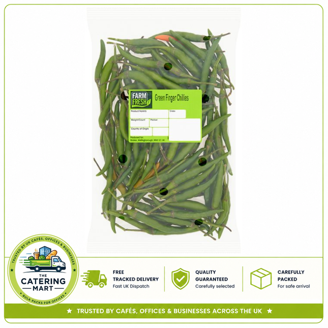 Farm Fresh Green Finger Chillies 150g wholesale fresh green chillies for catering kitchens