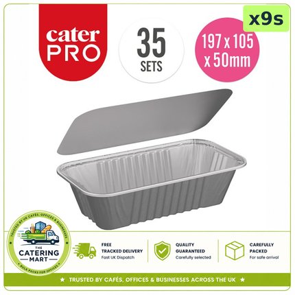 CaterPro 9 x 35 aluminium foil rectangular trays with foil lined lids for bulk wholesale food packaging