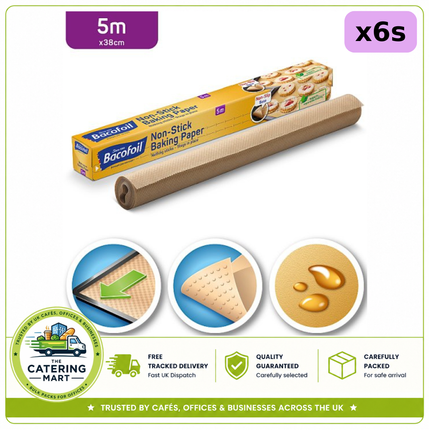 Bacofoil Non-Stick Baking Paper with Non-Slip Base 38cm x 5m pack of 6 rolls
