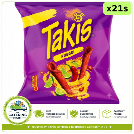 Takis Fuego Chilli and Lime flavour corn snacks wholesale case containing 21 x 55g packs