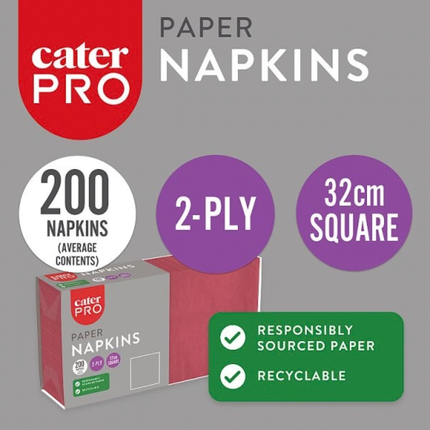 CaterPro Burgundy Paper Napkins 10 x 200s 2-Ply 32cm Square | Wholesale