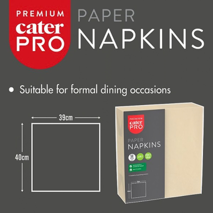 CaterPro Premium Cream Paper Napkins 50s 3-Ply 39 x 40cm | Wholesale