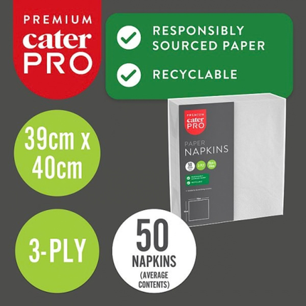 CaterPro Premium White Paper Napkins 50s 3-Ply 39 x 40cm | Wholesale