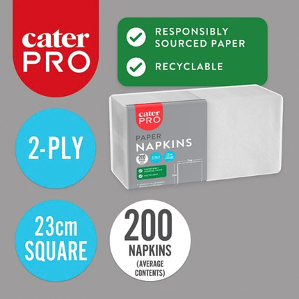 CaterPro White Paper Napkins 10 x 200s 2-Ply 23cm Square | Wholesale