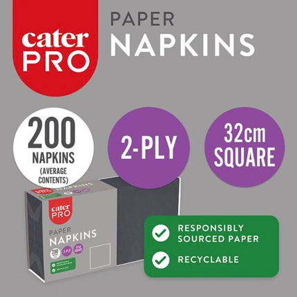 CaterPro Black Paper Napkins 200s 2-Ply 32cm Square | Wholesale