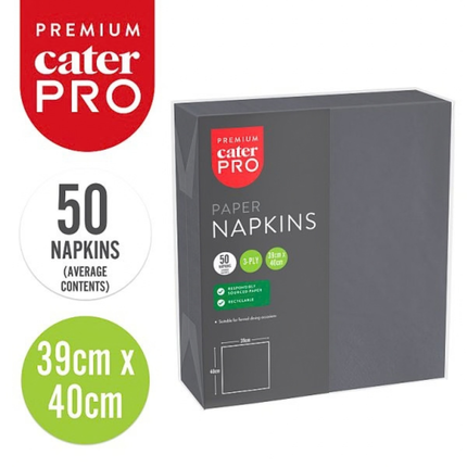 CaterPro Premium Black Paper Napkins 20 x 50s 3-Ply 39 x 40cm | Wholesale