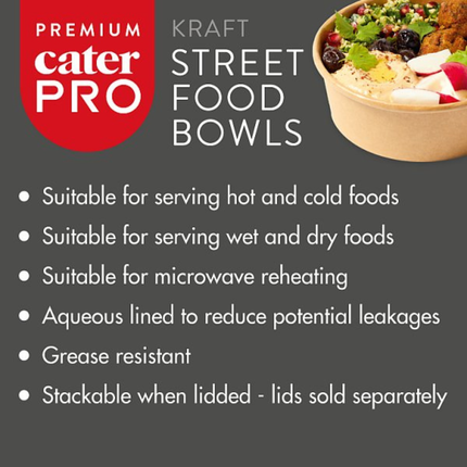 CaterPro Premium 50 Kraft Street Food Bowls 500ml | Wholesale Food Packaging