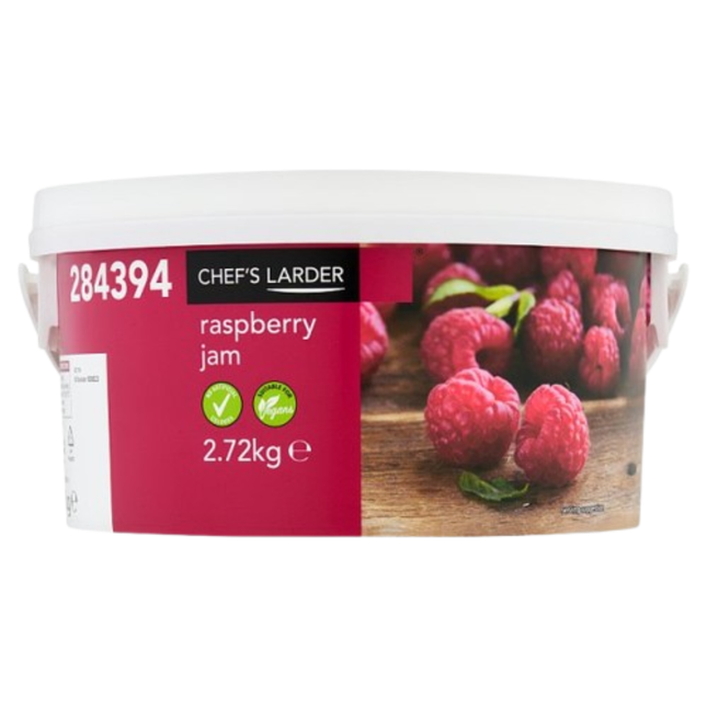 Chef's Larder Raspberry Jam 2.72kg catering pack of fruity raspberry jam for toast, breakfast buffets, pastries, cakes, desserts and professional kitchens