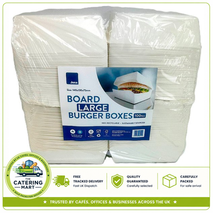 100 large 140 x 130 x 75mm burger boxes for wholesale takeaway and restaurant food packaging