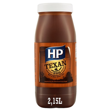 HP Texan Style BBQ Sauce 2.15L catering pack of rich smoky tangy barbecue sauce for burgers, ribs, chicken, chips, sandwiches and professional foodservice