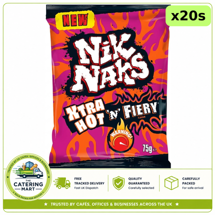 Nik Naks Xtra Hot 'N' Fiery Crisps wholesale case containing 20 x 75g individual packs