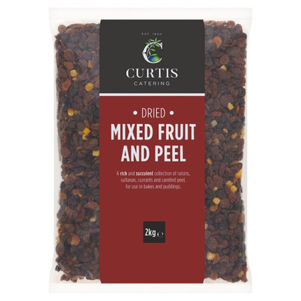 Curtis Catering Dried Mixed Fruit and Peel 2kg catering pack of mixed dried fruit and citrus peel for fruit cakes and professional baking