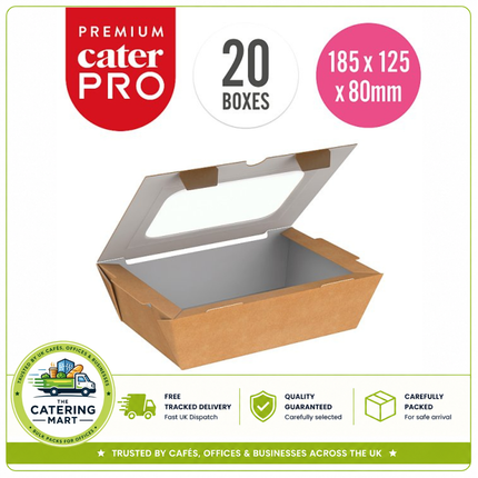 CaterPro Premium 20 kraft food boxes with windowed folded lids 1200ml wholesale food packaging