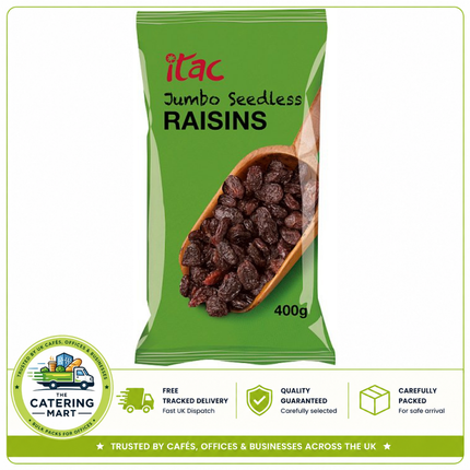 Itac Jumbo Seedless Raisins 400g pack of large sweet dried raisins for baking, desserts, breakfast and catering