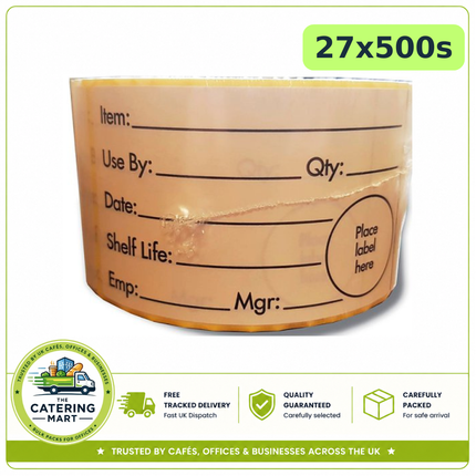 27 x 500s white shelf life labels for wholesale food labelling and catering kitchens