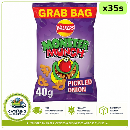 Walkers Monster Munch Pickled Onion Snacks wholesale case containing 35 x 40g grab bags