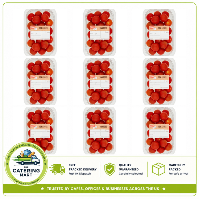 Jack's Cherry Tomatoes wholesale case containing 9 x 250g packs of fresh sweet cherry tomatoes