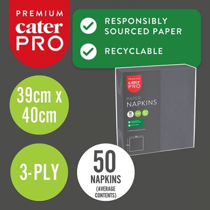 CaterPro Premium Black Paper Napkins 20 x 50s 3-Ply 39 x 40cm | Wholesale