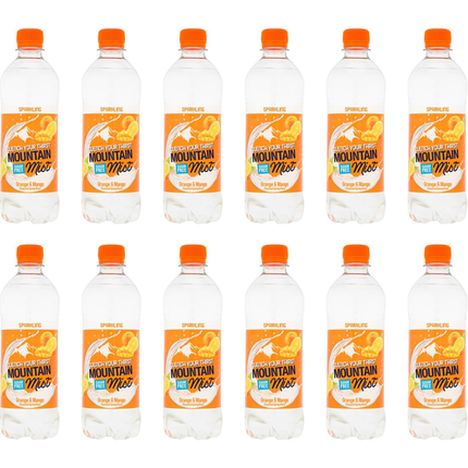 Mountain Mist Orange and Mango Flavoured Sparkling Spring Water wholesale case containing 12 x 500ml bottles.