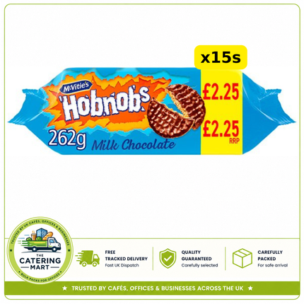 McVitie's Milk Chocolate Hobnobs wholesale case containing 15 x 262g packs of chocolate oat biscuits