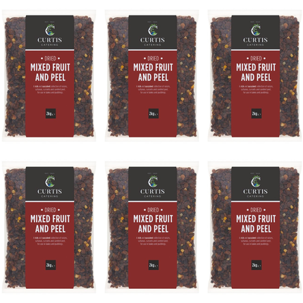 Curtis Catering Dried Mixed Fruit and Peel wholesale case containing 6 x 2kg packs of mixed dried fruit and citrus peel for fruit cakes and professional baking