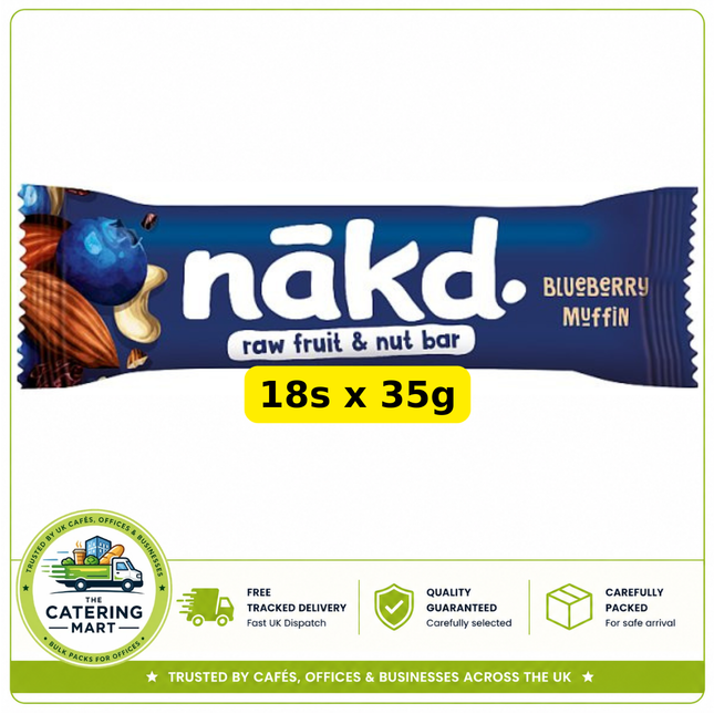 Nakd Blueberry Muffin Fruit & Nut Bars wholesale case containing 18 x 35g snack bars