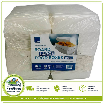 100 large 230 x 140 x 75mm food boxes for wholesale takeaway and catering packaging