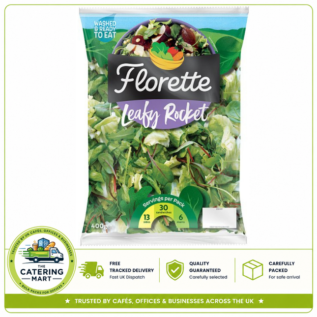 Florette Leafy Rocket 400g pack of fresh peppery rocket leaves for salads, pizzas, pasta and catering