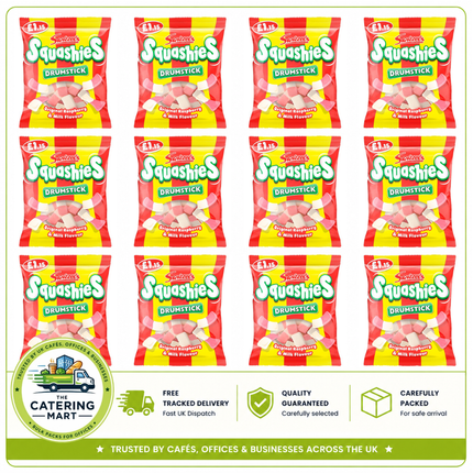 Swizzels Squashies Original Raspberry and Milk wholesale case containing 12 x 120g bags of soft chewy sweets